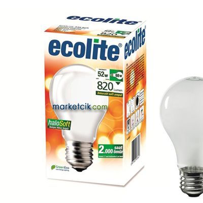 Ecolite 52Watt E27 Klasik Normal Soft Halojen Ampul, 52-68 Watt Işık, STOK SORUNUZ