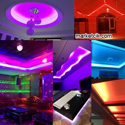 Marketcik Üç Çip Kumandalı RGB Şerit Led 5 metre Renkli Işık