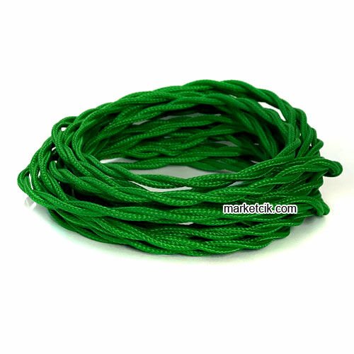 Marketcik 2x0,50mm Yeşil Renkli Dekoratif BURGULU Kumaş Kablo, 5 Metrelik Paket