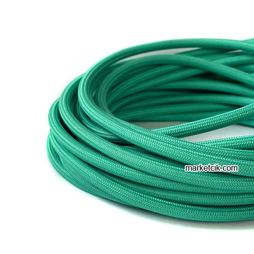 Marketcik 2x0,50mm Zümrüt Yeşili Renk Dekoratif Örgülü Kumaş Kablo, 1 Metre