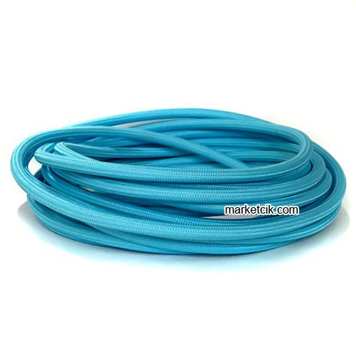 Marketcik 2x0,50mm Mavi Renk Dekoratif Örgülü Kumaş Kablo, 1 Metre