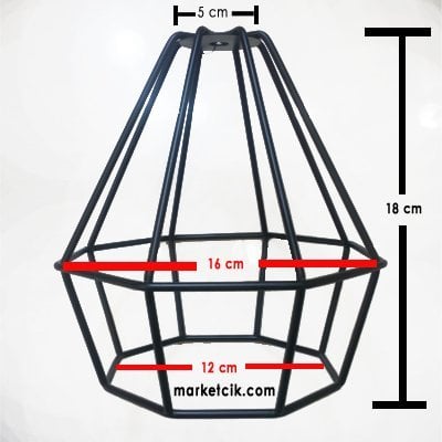 Dekoratif Rustik Ampuller İçin Tel Kafes Avize, Sekizgen Model, Siyah, Bakır, Eskitme Renk ve Boyanabilir Ham Demir