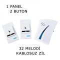 100 metre Etkili 32 Melodili Uzaktan Kumandalı Wireless Kablosuz Kapı Zili 1 Panel 2 Buton SON 1 ADET