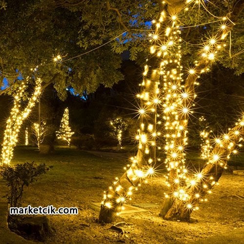 Marketcik 10 Metre Dış Mekan Ağaç Işıklandırma Çakarlı Led Işık Beyaz Kablo