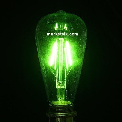 Edison Dekoratif Yeşil Led Rustik Ampul 4 Watt E27 Duy, ST64 Oval Armut Ampul Modeli