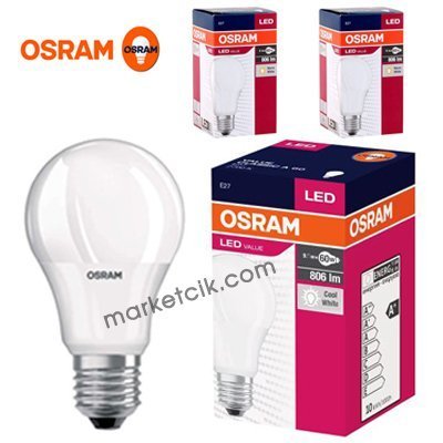 Osram Led Ampul 8,5-9 Watt Beyaz Işık Led Ampul 6500K E27, 3lü PAKET