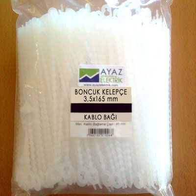 Marketcik Beyaz Boncuk Kelepçe Kablo Bağı 3,5x165 mm, 10 Adet