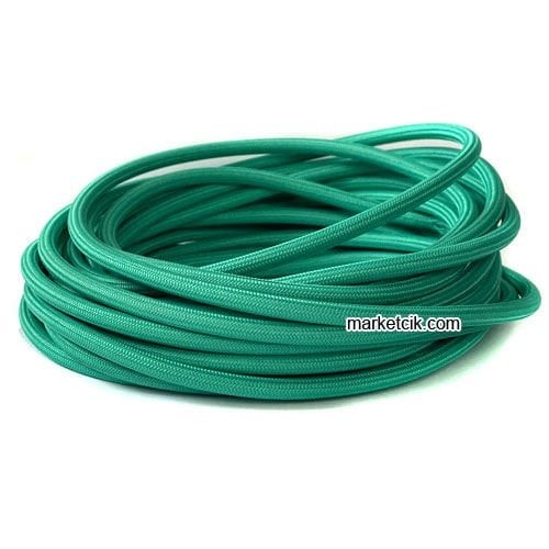 Marketcik 2x0,50mm Zümrüt Yeşili Renk Dekoratif Örgülü Kumaş Kablo, 5 Metrelik Paket