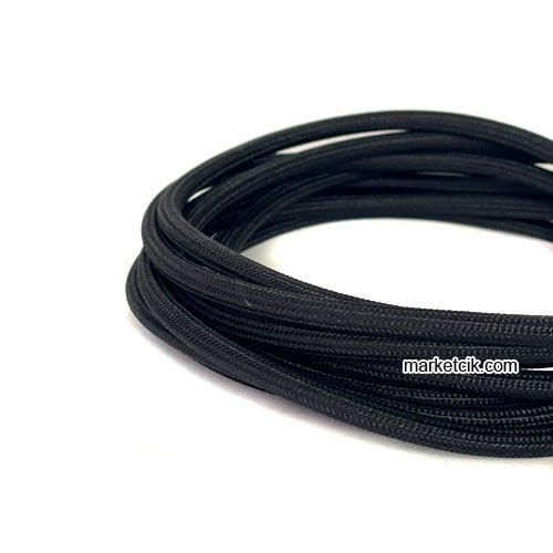 Marketcik 2x0,50mm Siyah Renkli Dekoratif Örgülü Kumaş Kablo, 1 Metre
