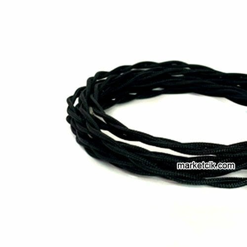 Marketcik 2x0,50mm Siyah Renkli Dekoratif BURGULU Kumaş Kablo, 1 Metre