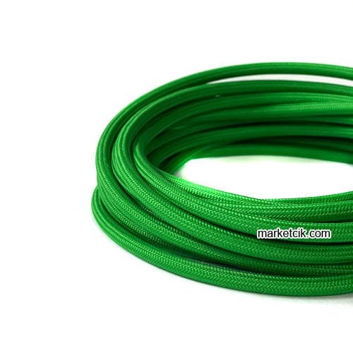 Marketcik 2x0,50mm Yeşil Renkli Dekoratif Örgülü Kumaş Kablo, 5 Metrelik Paket