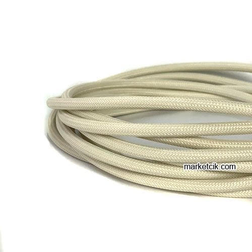 Marketcik 2x0,50mm Beyaz Renkli Dekoratif Örgülü Kumaş Kablo, 5 Metrelik Paket
