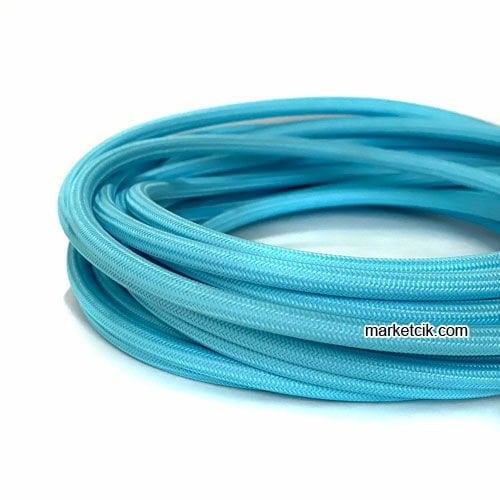 Marketcik 2x0,50mm Açık Mavi Renkli Dekoratif Örgülü Kumaş Kablo, 5 Metrelik Paket
