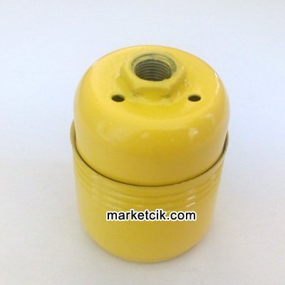 Marketcik Dekoratif E27 Sarı Metal Porselen Duy, Standart Avize Ampul Abajur Duyu