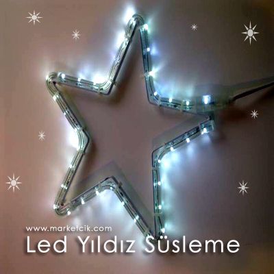 Marketcik 30 cm Yıldız Hortum Led Işık, Dekoratif Led Yılbaşı Aydınlatma, Sarı-Beyaz Işık