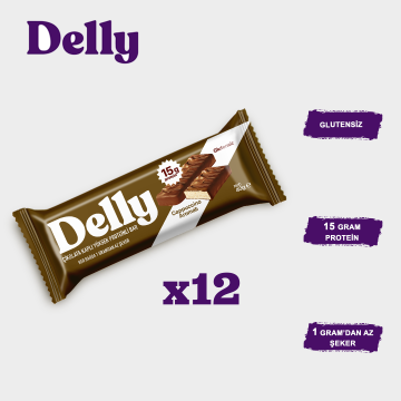 DELLY ÇİKOLATA KAPLI YÜKSEK PROTEİNLİ BAR - CAPPUCCİNO AROMALI (12 ADET)