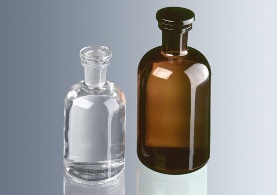 Çözelti Şişesi, Cam, Şilif Cam Kapaklı, Dar Boyunlu, Şeffaf, Yuvarlak, 500 ml