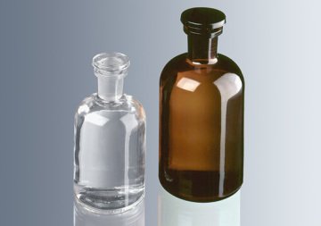 Çözelti Şişesi, Cam, Şilif Cam Kapaklı, Dar Boyunlu, Şeffaf, Yuvarlak, 500 ml