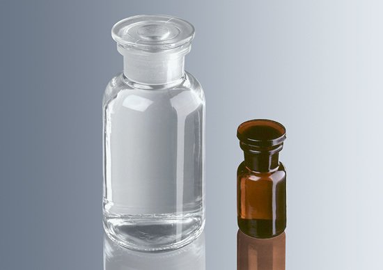 Çözelti Şişesi, Cam, Şilif Cam Kapaklı, Geniş Boyunlu, Amber, Yuvarlak, 100 ml