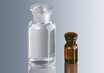 Çözelti Şişesi, Cam, Şilif Cam Kapaklı, Geniş Boyunlu, Amber, Yuvarlak, 100 ml