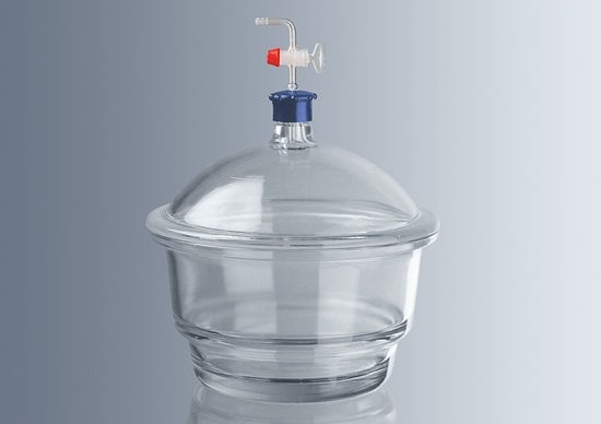 Desikatör, Cam, Disksiz, Plastik Tutacaklı, Musluklu, 300 mm, DIN 12491