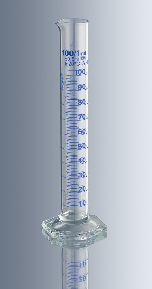 Cam Mezür, A Sınıfı, Uzun Form, Mavi Renk Taksimatlı, 100 ml, Sertifikalı