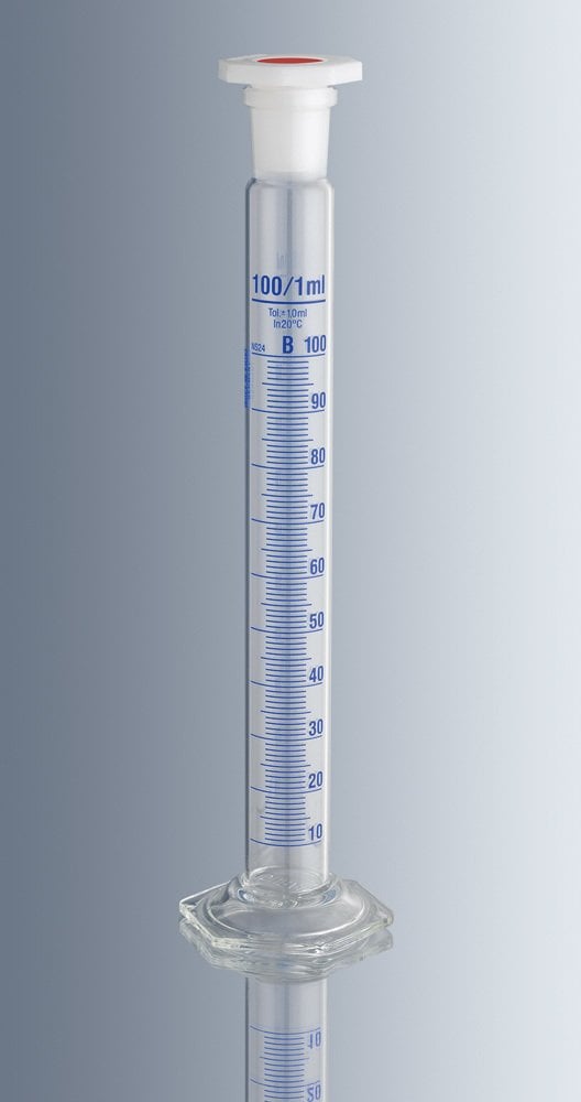 Mezür, Karıştırma için, Cam, B Sınıfı, Uzun Form, Mavi Renk Taks,matlı, Kapaklı, 50 ml