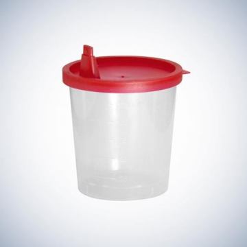 İdrar Kabı, PP, 125 ml, Taksimatlı, Kırmızı Geçme Kapaklı - 500 Ad.