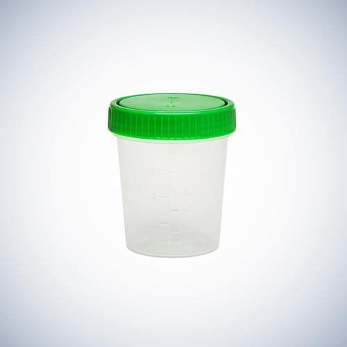 İdrar Kabı, PP, 125 ml, Taksimatlı, PE Yeşil Vidalı Kapaklı - 500 Ad.