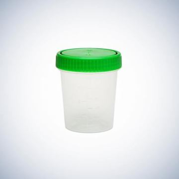 İdrar Kabı, PP, 125 ml, Taksimatlı, PE Yeşil Vidalı Kapaklı - 500 Ad.