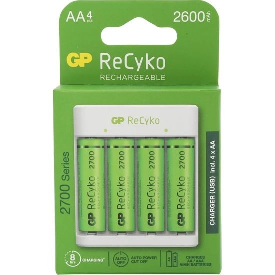 Gp Recyko E411 USB Aa-Aaa Şarj Cihazı Gp Recyko 2700 Serisi Aa Kalem Pil 4'lü