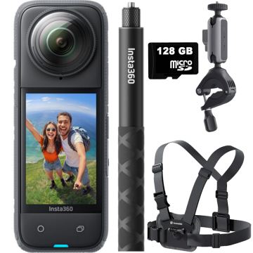 Insta360 X4 + 114cm Selfie Stick + 128GB MicroSDXC + Bike Bundle