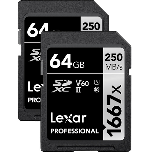 Lexar 64GB Professional 1667x SDXC 250MB/sn V60 Hafıza Kartı (2'li Paket)