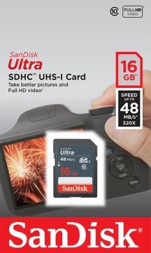Sandisk 16GB Ultra SDHC 48MB/s Class 10 UHS-I Hafıza Kartı (2'li Paket)