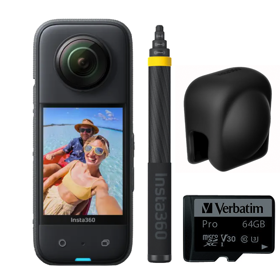 Insta360 X3 360 Kamera + 3 Metre Extended Edition Stick + 64GB MicroSD + Lens Cap