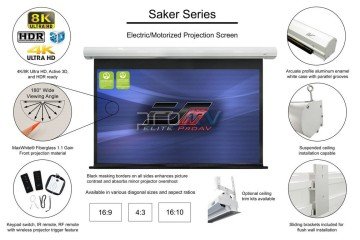 Elite Screens Saker Elektrikli Projeksiyon Perdesi Premium 332x187 TopDrop 15 cm