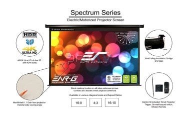 Elite Screens Spektrum Siyah Elektrikli Projeksiyon Perdesi Ekonomi 244x137 TopDrop 20 cm