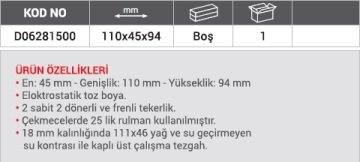 DHT Dolaplı ve 5 Çekmeceli Takım Arabası 110x45x94 mm