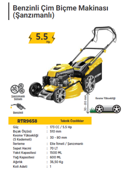 RTR MAX Benzinli Çim Biçme Makinası 173 CC / 5.5 HP