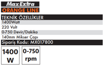 MAX EXTRA MX7800 Boya ve Harç Karıştırıcı Mikser 1400 Watt
