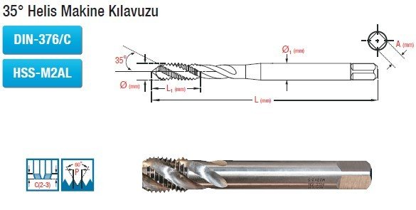 MAİER 35° Helis Makine Kılavuzu (DIN-376/C) (HSS-M2AL)