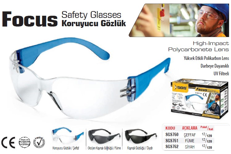 SGS 760 Focus Koruyucu Gözlük - 12 ADET