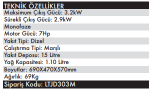 LUTİAN 3GF-ME Dizel Jeneratör 2.9 KW 220 Volt