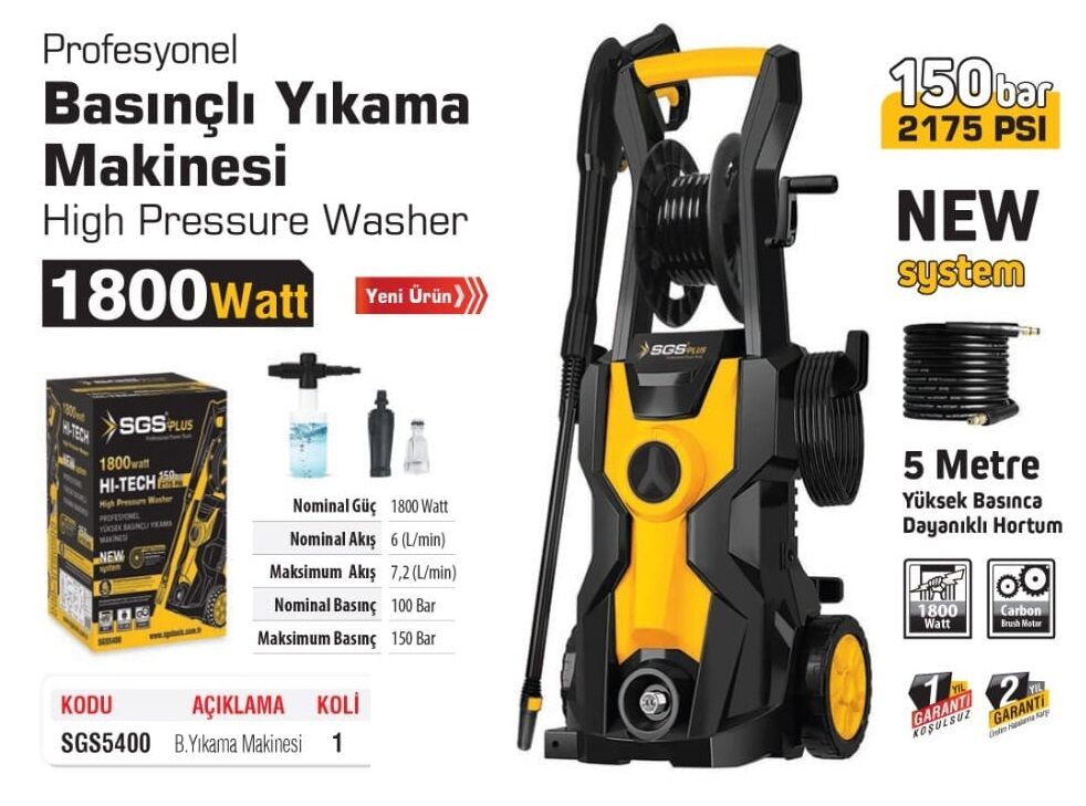 SGS 5400 Elektrikli Basınçlı Yıkama Makinesi 150 BAR