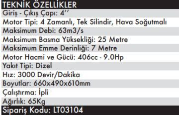 LUTİAN 4'' Dizel Su Transfer Pompası Motopomplar