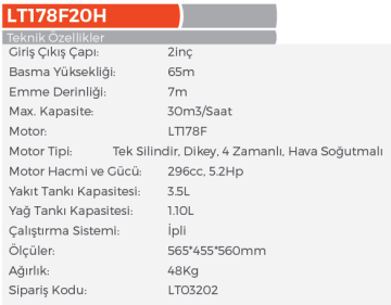 LUTİAN 2'' Dizel Su Transfer Pompası Motopomp Yüksek İrtifa