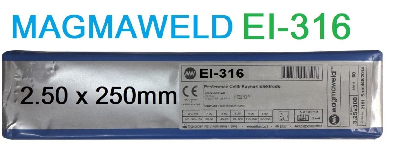 2.50 x 250mm MAGMAWELD EI 316L İnox Paslanmaz Elektrod (1 Paket - 80 Adet)