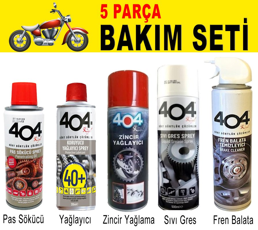 404 MOTOSİKLET Bakım Seti 5 Parça ( Temizle - Yağla - Koru )