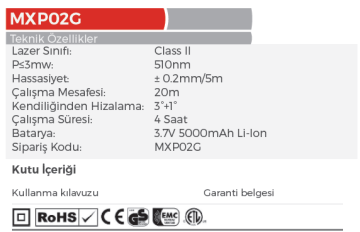 MAX EXTRA MXP02G Lazer Hizalama Makinası Class II