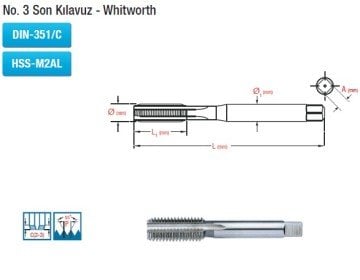 MAİER No. 3 Son Kılavuz - Whitworth (DIN-351/C) (HSS-M2AL)